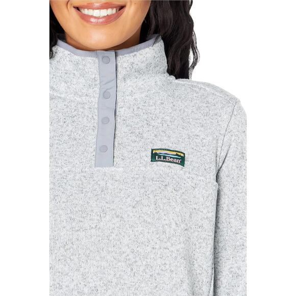 L.L.Bean Fleece Snap Sweater Pullover Gray Heather Small Petite Like New - Picture 2 of 8